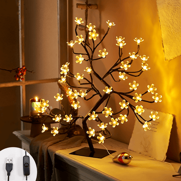 48 Luces LED Árbol Bonsái Sakura - Luz Nocturna con Enchufe USB e Interruptor, Blanco Cálido, Ideal para Navidad, Halloween, Año Nuevo, Bodas, Dormitorio y Decoración Interior