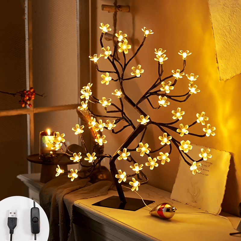 48 Luces LED Árbol Bonsái Sakura - Luz Nocturna con Enchufe USB e Interruptor, Blanco Cálido, Ideal para Navidad, Halloween, Año Nuevo, Bodas, Dormitorio y Decoración Interior