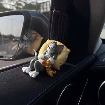 Decoración de auto con diseño de caricatura de los adorables gato y ratón, Tom y Jerry, artesanal y sin necesidad de energía