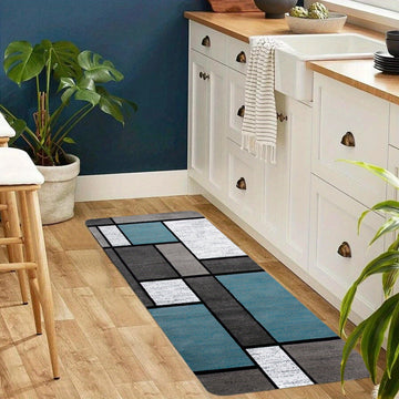 1 pieza de alfombrilla de cocina suave y espesa, lavable en máquina, alfombrilla rectangular de poliéster para entrada, sala de estar, lavandería, baño - Decoración interior con patrón geométrico elegante, alfombrilla de baño | Alfombrilla con patrón geo