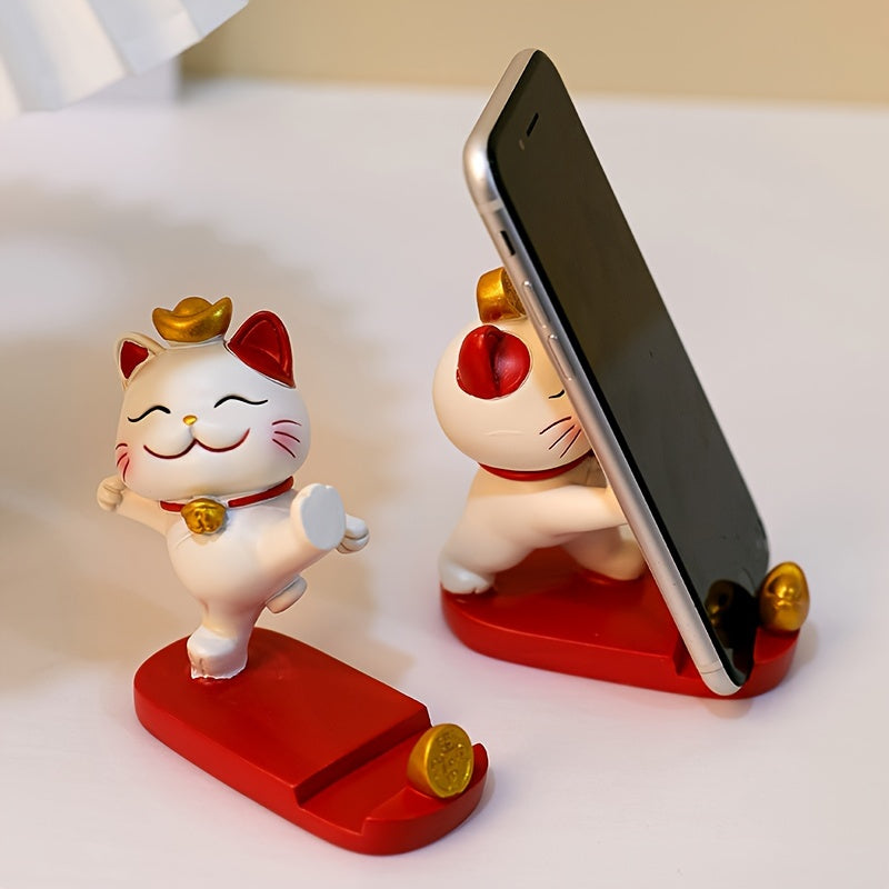 Soporte para Teléfono Móvil y Tableta de 1 Pieza con Diseño de Gato de Dibujos Animados, Adorno Decorativo para Escritorio Adecuado para Celulares y Tabletas