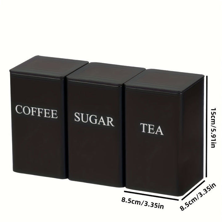 Jarrón de almacenamiento de hierro de tres piezas negro/beige, utilizado para almacenar tazas de té, azúcar y café en la cocina, adecuado para oficinas, almacenamiento en casa y comedor.