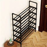 1pc Juego de zapateros de varios niveles, organizador de almacenamiento de metal y plástico de gran capacidad, fácil montaje y desmontaje, acabado de hierro, montaje en el suelo, se adapta a varias habitaciones, 7 estantes, tubo dorado incluido (8mm < di