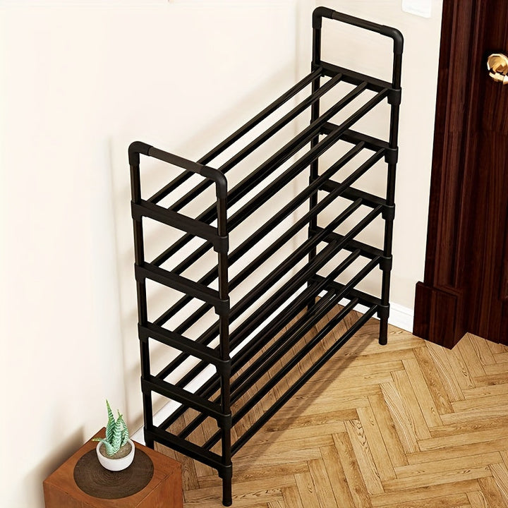 1pc Juego de zapateros de varios niveles, organizador de almacenamiento de metal y plástico de gran capacidad, fácil montaje y desmontaje, acabado de hierro, montaje en el suelo, se adapta a varias habitaciones, 7 estantes, tubo dorado incluido (8mm < di