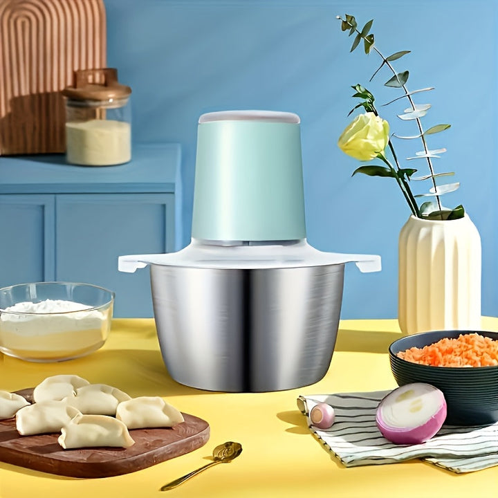 Molino eléctrico de carne de 2 litros y procesador de alimentos - Licuadora de acero inoxidable de 67,63 onzas para carnes, frutas, verduras y nueces - Recargable por USB, capacidad de 8 tazas, 1500 RPM, ideal para cocinas domésticas o comerciales, picad