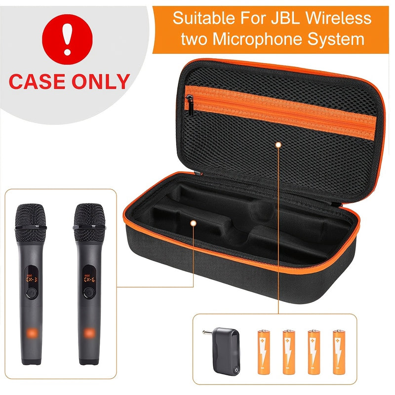 Estuche de Viaje EVA con Doble Micrófono para Micrófonos Inalámbricos J.B.L - Impermeable, Antigolpes, Bolsa de Transporte Negra con Compartimentos Dedicados y Bolsillo para Accesorios, Estuche para Micrófono