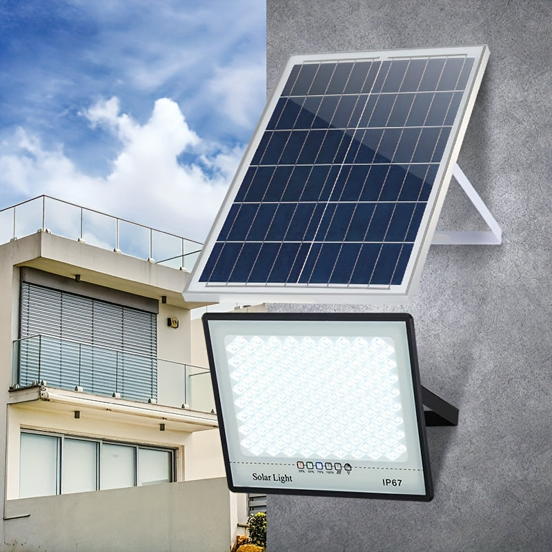 Lámpara LED solar, 1 unidad - Ultrabrillante, luz para interior/exterior con control remoto, pantalla de plástico y vidrio resistente, ideal para iluminación de hogar, patio o jardín, luces solares para exteriores, diseño moderno, acabado pulido