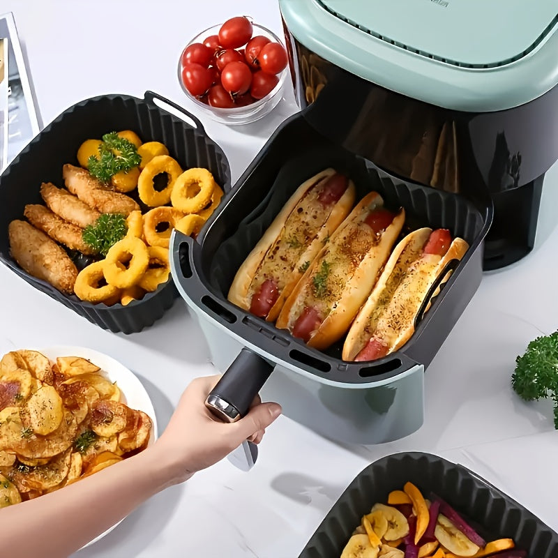 Juego de 2 o 3 forros de aire fritura reutilizables de silicona - bandejas de horno cuadradas gruesas, ideales para cocinar de manera saludable, adecuadas para freidoras de aire de 4-7Qt, seguras para microondas, antiadherentes, fáciles de limpiar, perfe
