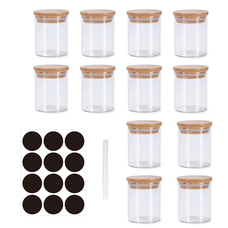 Juego de 12 Piezas con Tapa Selladora de Bambú y Etiqueta, Contenedores Grandes para Almacenamiento de Granos Comestibles Adecuados para Cocina Doméstica, Té, Café, Harina y Cereales