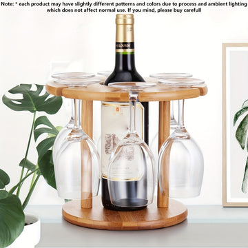 Soporte Elegante para Copas de Vino de Bambú - Diseño Redondo de Doble Capa para Decoración de Bar en Casa y Sala de Estar