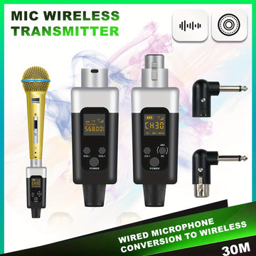 Kit de transmisor y receptor inalámbrico de micrófono de 48V/0V con entrada XLR - Sistema inalámbrico 2.4G/3G/4G/5G para micrófonos dinámicos y condensadores, sistema de altavoces controlado por volumen, batería de litio recargable, sin cargador incluido