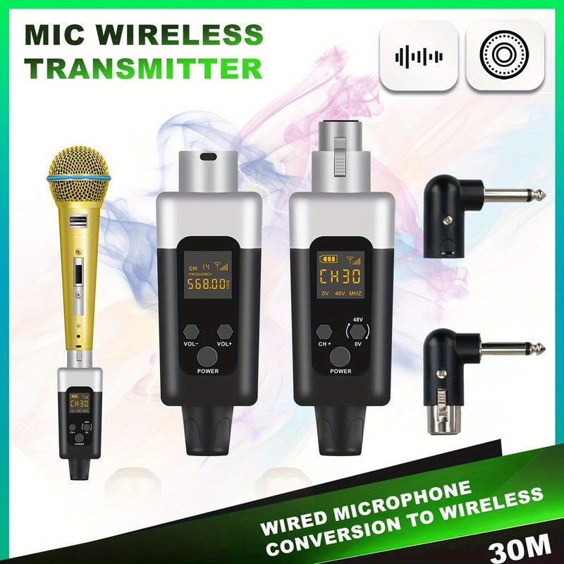 Kit de transmisor y receptor inalámbrico de micrófono de 48V/0V con entrada XLR - Sistema inalámbrico 2.4G/3G/4G/5G para micrófonos dinámicos y condensadores, sistema de altavoces controlado por volumen, batería de litio recargable, sin cargador incluido