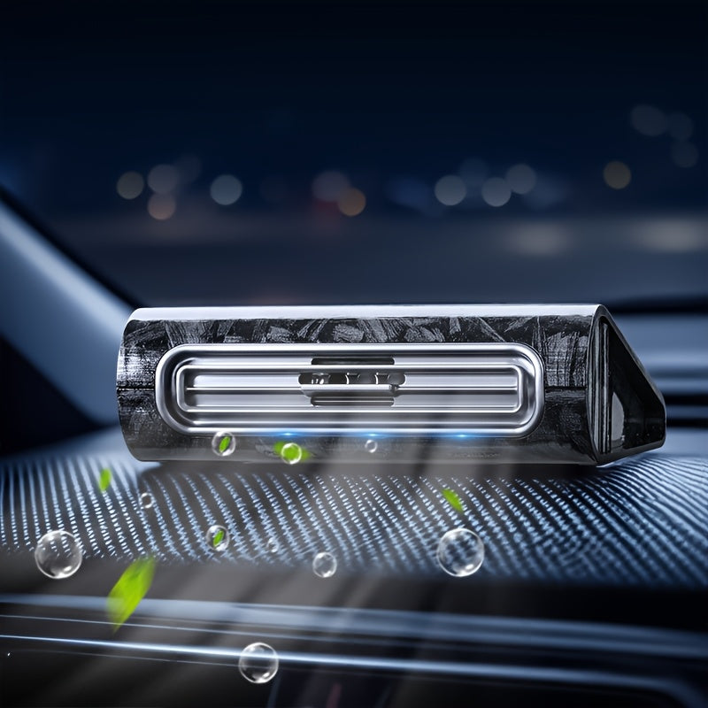 1pc Purificador de Aire Solar para Coche, Textura de Fibra de Carbono, Tecnología Inteligente, Uso en el Vehículo, Eliminación de Olores, Esterilización por Desinfección, Generador de Ozono, Funcionamiento Automático al Estacionar, Carga Solar, Matrícula