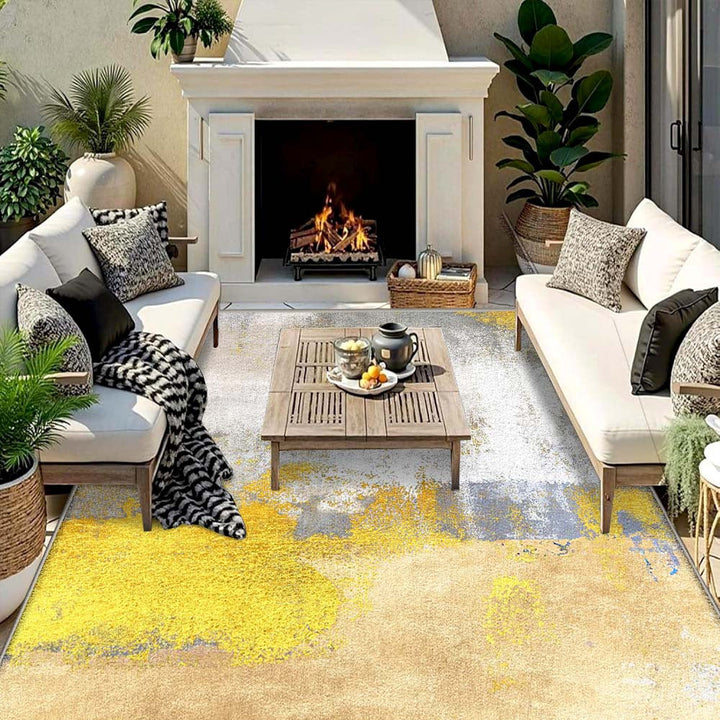 Estera de exterior de terciopelo ultra suave para ciervos estelares - Antideslizante, lavable en máquina, patrón geométrico en beige y amarillo, estera ligera y duradera para patio, camping y decoración del hogar, alfombras de exterior para patio