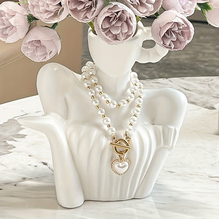 Jarrón de Cerámica con Diseño Abstraído - Decoración Moderna a Rayas Geométricas para el Hogar, Centro de Mesa Rectangular para Sala de Estar, Oficina o Dormitorio - Adorno Elegante sin Baterías, Accesorios y Decoración para la Sala