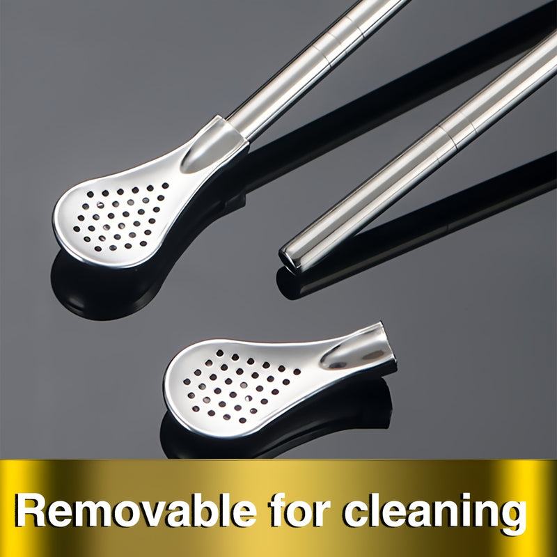 10/20 piezas, juego de cucharas de paja de acero inoxidable - Filtro desmontable para té de frutas y bebidas mezcladas, acabado pulido, ideal para uso en casa y hoteles, elección perfecta para Navidad, regalo de Acción de Gracias