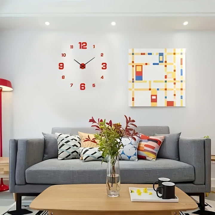 1 reloj de pared de acrílico moderno, reloj grande silencioso con números 3D, corona plana redonda, operado por batería (AA), ideal para decoración de salón y dormitorio