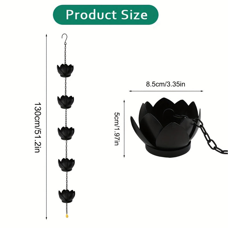 1pc Cadena de Lluvia Extra Larga de 51.2 Pulgadas - Elegante para Canaletas y Desagües, Decoración Exterior con Diseño Intrincado en Hojas, Material Resistente al Clima - Fácil Instalación con Eslabones, Ideal para Jardín y Patio