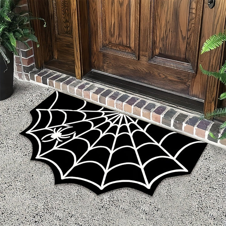 Alfombra de baño con diseño de telaraña en blanco y negro para Halloween, 1 unidad - Absorbente, secado rápido, respaldo de PVC, lavable a máquina, perfecta para decoración de Halloween, resistente a la suciedad, patrón de telaraña