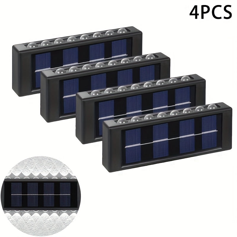 Conjunto de 4 piezas, luz de pared con espejo cóncavo y solares de 16 LEDs, luz decorativa para exteriores, luz LED de paisaje doméstica IP44, adecuada para exteriores, patio, villa, cerca, terraza, jardín