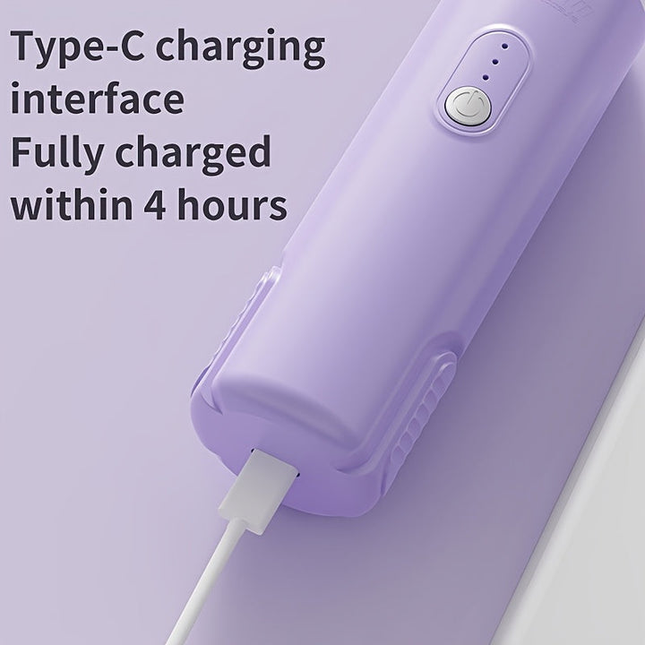 Amoladora Eléctrica para Pies con Doble Cabezales (Grosor/Fino) y 3 Velocidades - Dispositivo de Uñas y Pedicura USB, Herramienta Ligera para el Hogar, Batería de Litio Duradera - Blanco/Morado