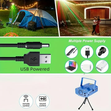 Luces láser de escenario LED alimentadas por USB con control remoto, acabado cepillado portátil proyector láser para decoración, modo de doble potencia, tensión de operación ≤ 36V, potencia láser <0.4mW - Iluminación de efecto de cielo estrellado