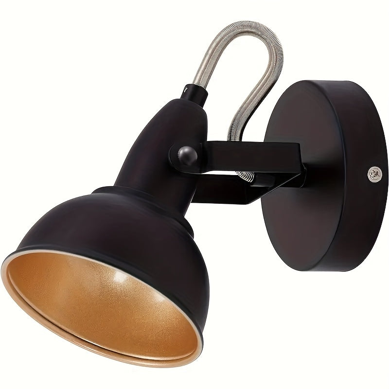1 pza. Lámpara de pared giratoria industrial moderna, negro mate-dorado, aplique de pared de hierro fundido ajustable, 40W, cableado, ubicación seca, accesorio de iluminación para el hogar