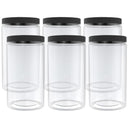 6pcs Tarros de Almacenamiento de Alimentos PET Transparentes de 43oz con Tapas Negras Lisas - Sin BPA, Boca Ancha para Vertido y Limpieza Fácil - Perfectos para la Organización del Despensa de la Cocina