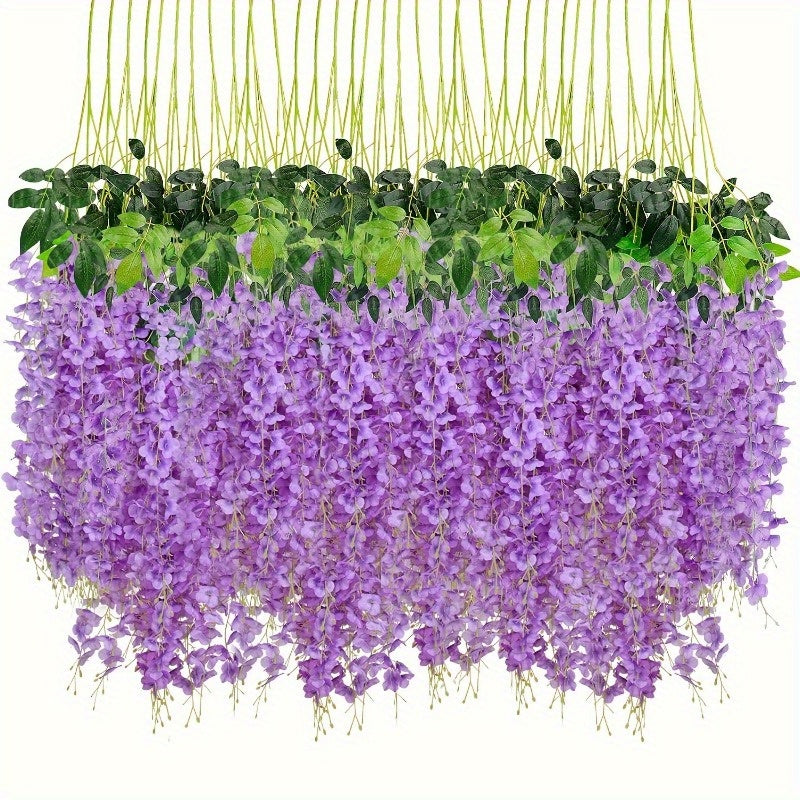 18 piezas de enredaderas artificiales de glicina, 109.98 cm de largo, flores colgantes de plástico moradas y verdes para decoración de jardín, bodas y fiestas, resistentes a la intemperie, sin necesidad de mantenimiento, decoración para eventos