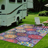 2D Plano, Impresión Digital de Patrón Geométrico, Alfombra Decorativa de Estilo Étnico, Alfombra de Interior para Camper, Alfombra de Tienda, Alfombra de Patio, Alfombra de Entrada, Alfombra de Camping, Adecuada para Camping al Aire Libre, Senderismo, Vi