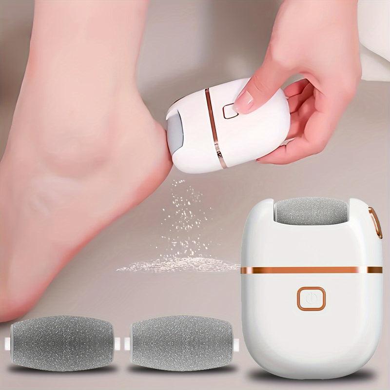FEIYBA Eliminador Eléctrico y Lijadora de Pies - Lima de Uñas con Carga USB, 2 Velocidades (Rápido/Lento), 3 Cabezales Reemplazables, Herramienta Inalámbrica para Talones Agrietados, Manos y Pies - Diseño Blanco y Dorado, Dispositivo Profesional de Pedic