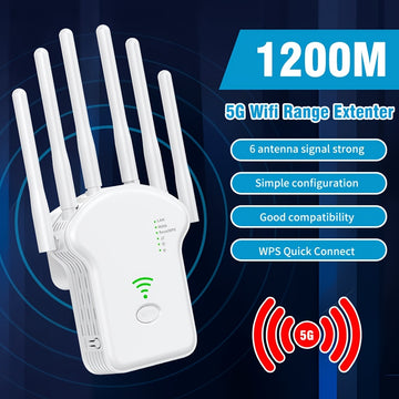 Modelo estadounidense - Repeater inalámbrico de doble banda de 1200 Mbps, amplificador de señal de extensor de rango de WiFi con puerto Ethernet, compatible con modo AP/Repeater para uso en hogar, oficina y negocios.