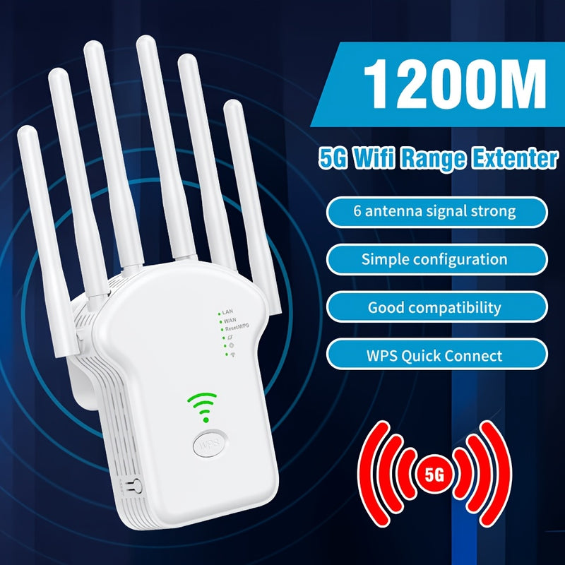 Modelo estadounidense - Repeater inalámbrico de doble banda de 1200 Mbps, amplificador de señal de extensor de rango de WiFi con puerto Ethernet, compatible con modo AP/Repeater para uso en hogar, oficina y negocios.