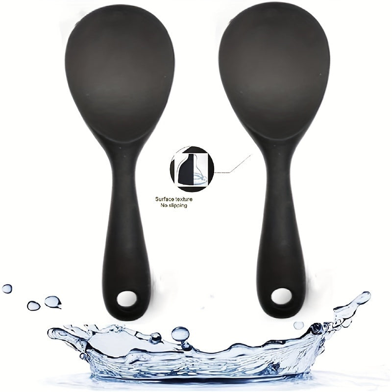 1/2/4X Cuchara de Arroz de Silicona, Antiadherente y Resistente al Calor, Cuchara de Servir Arroz para Cocedor de Arroz (Negro), Reayou