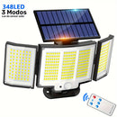 1 unidad/2 unidades de luz solar exterior, luz de seguridad con 348 LEDs y control remoto, foco de pared con sensor de movimiento de 3 cabezales, 270° de ángulo amplio, 3 modos de iluminación, lámpara para jardín, patio, garaje, puerta principal, piscina