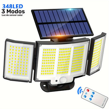 1 unidad/2 unidades de luz solar exterior, luz de seguridad con 348 LEDs y control remoto, foco de pared con sensor de movimiento de 3 cabezales, 270° de ángulo amplio, 3 modos de iluminación, lámpara para jardín, patio, garaje, puerta principal, piscina