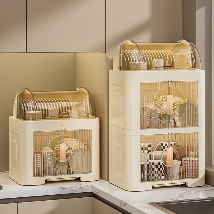 1pc escurridor de platos y bandeja, caja de almacenamiento multi-nivel para tazones y palillos, escurridor compartimentado para tazones y platos, cubiertos multifuncionales con drenaje y almacenamiento, a prueba de polvo para cocina y hogar