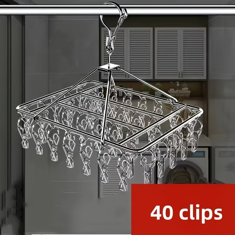 1pc Organizador de calcetines ahorrador de espacio de acero inoxidable de 40 clips, sin terminar, almacenamiento multipropósito colgado para dormitorio, baño, vestuario, hogar y uso de residencia universitaria