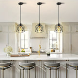 Lámpara colgante de estilo industrial E27 con base de tornillo negro - Candelabro de hierro rústico con diseño geométrico para cocina, bar, comedor y escalera, montaje semi-inclinado, cableado duro, 110-240V, no incluye bombilla, iluminación de cocina |