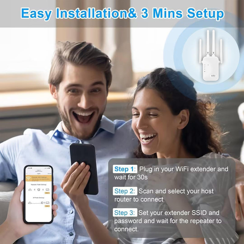 Amplificador de Señal WiFi OEKE con 4 Antenas, Red Inalámbrica Dual Mode, Ampliador de Cobertura WiFi Compatible con Router/Computadora/Laptop, para Hogar/Oficina/Café/Tienda - Blanco, Mejora de Conexión Inalámbrica en Casa o Cafetería, Dispositivo Moder