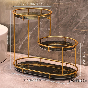 Organizador de baño grande de 3 niveles con estructura metálica - Ideal para cosméticos, perfumes, cuidado de la piel y cepillos de dientes - Marco de hierro fundido duradero, panel lavable con protección UV