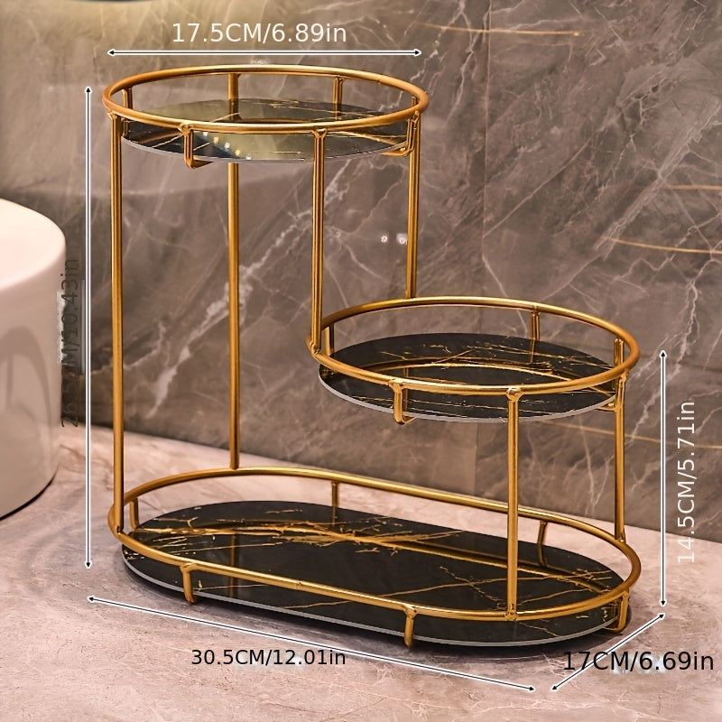 Organizador de baño grande de 3 niveles con estructura metálica - Ideal para cosméticos, perfumes, cuidado de la piel y cepillos de dientes - Marco de hierro fundido duradero, panel lavable con protección UV