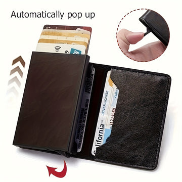 Billetera delgada para hombres con bloqueo RFID - Portatarjetas de aluminio negro, ligero y seguro para viajes, camping y uso diario