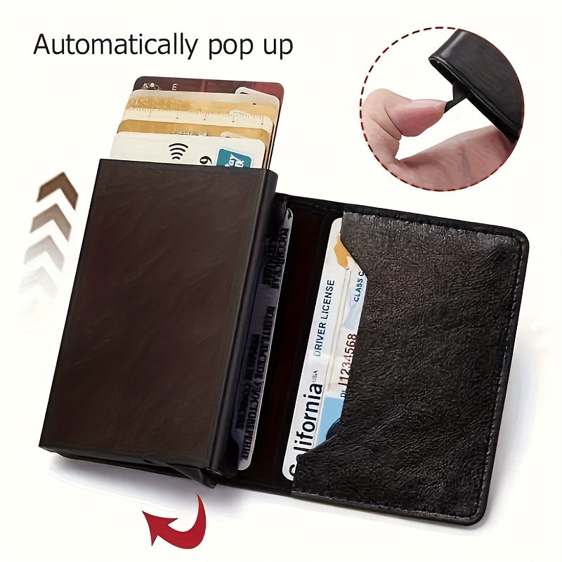 Billetera delgada para hombres con bloqueo RFID - Portatarjetas de aluminio negro, ligero y seguro para viajes, camping y uso diario