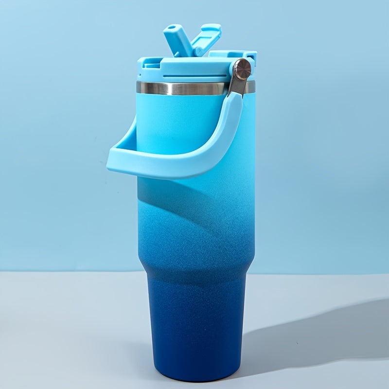 Botella de Agua Aislada al Vacío de Acero Inoxidable con Degradado de 40oz - A Prueba de Fugas, Doble Capa, Taza para Agua Caliente y Fría con Asa y Tapa, Libre de BPA, Ideal para Viajes, Oficina, Hogar, Uso Interior y Exterior