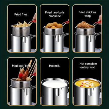 Freidora de Acero Inoxidable con Rejilla Filtro - Diseño Compacto, Duradero y Fácil de Limpiar, Cesta Pequeña en Acero Inoxidable, Accesorio para Filetear Pescado al Estilo Japonés, Ideal para Restaurantes, Cafeterías, Pollerías y Uso Doméstico