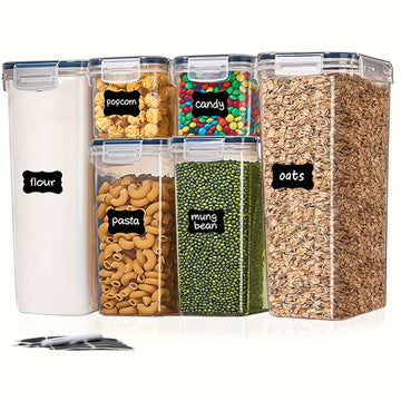 6 piezas de contenedores de almacenamiento de alimentos herméticos, libres de BPA, material PP no cargado, ideales para cereales, harina, pasta, con etiquetas para la organización de la cocina, para esenciales de RV
