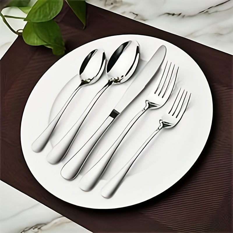 Juego de cubiertos de 30 piezas, cubiertos de acero inoxidable con acabado pulido espejo, incluye cuchillos para carne, tenedores de cena, cucharas, cucharas de café, tenedores de postre, aptos para lavavajillas, ideales para uso doméstico y en restauran