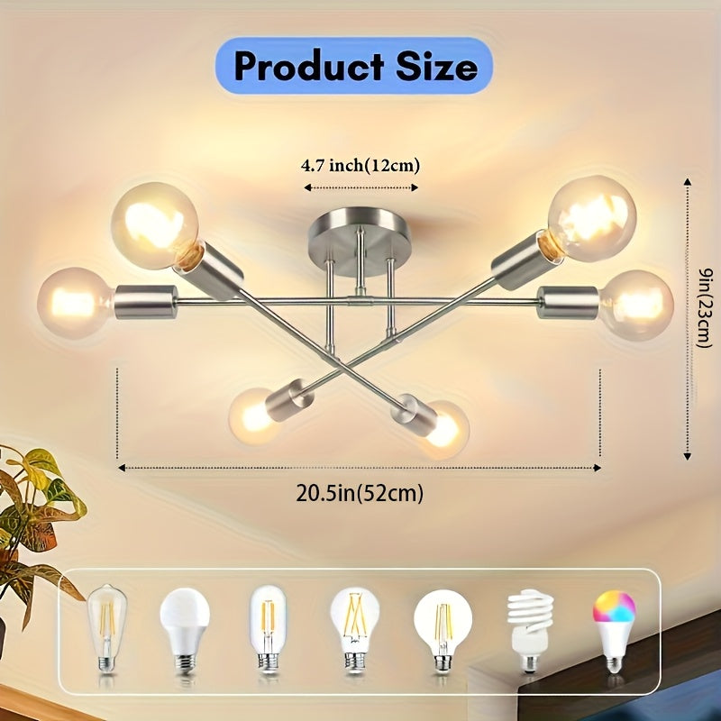 Araña estilo Sputnik moderna con pantallas metálicas desmontables, luz de techo semiempotrada para sala, dormitorio, cocina, comedor y espacios comerciales, incluye hardware de instalación (foco no incluido), grado comercial, acabado metálico, conexión c