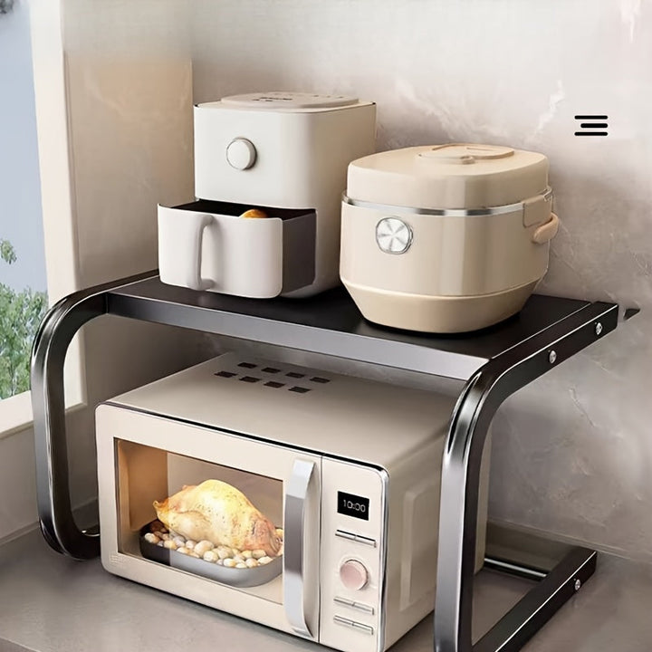 Rejilla de Microondas de Metal de Doble Nivel Espaciosa - Diseño Elegante de Almacenamiento Abierto para Encimeras de Cocina | Soporte Grueso Multifuncional para Hornos y Microondas sin Necesidad de Conexión de Energía, Uso Doméstico, Horneado